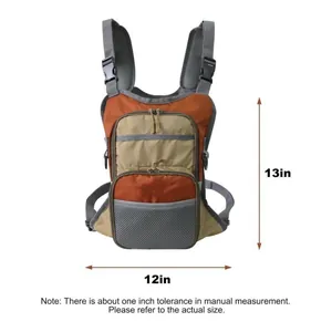 Detailed dimension view of fly fishing chest bag showing 12-inch width and 13-inch height.