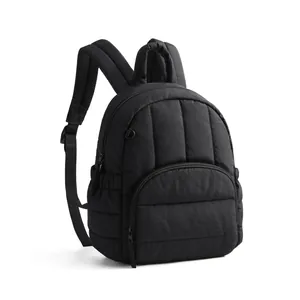 Mini mochila acolchada negra ligera para mujer para viajes informales y uso diario común