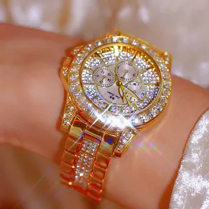Luxury Alloy Rhinestone Women Watch Full Square Diamond Sparkling Quartz Wristwatch FA1158 Gold Tone Fashion Jewelry Watch For Women