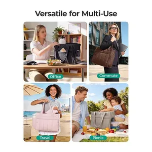 Detailed view showcasing versatile multi-use scenarios for the large capacity quilted tote bag