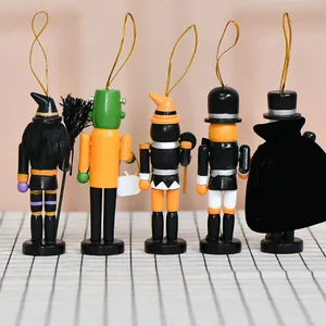 Set di 5 mini schiaccianoci di Halloween in legno da 13 cm, decorazioni da appendere