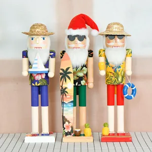 Cascanueces de Madera de 14 Pulgadas Artesanal Estilo Hawaiano Tropical Navidad Cascanueces Figurilla Decoración de Hogar y Vacaciones