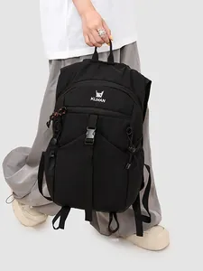 Large capacity black outdoor backpack for hiking and fitness, minimalist design