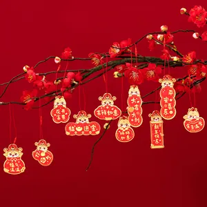 Festive Chinese New Year hanging tags with rabbit designs for home and plant decoration