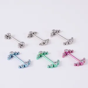 Set of colorful G23 titanium nipple rings with internally threaded crystal clusters