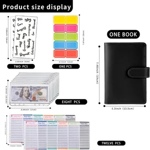 Complete set: Detailed dimensions of A6 PU leather budget binder with zipper envelopes