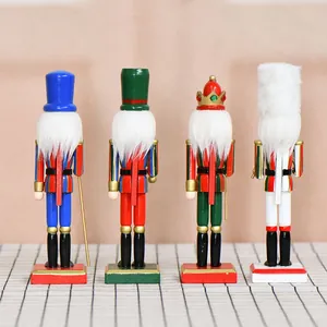 Set van vier 18 cm slanke circusnotenkraker houten figuren met kleurrijke strepen
