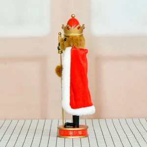 Detailed 30cm bear-headed wooden nutcracker ornament with royal scepter and red cloak