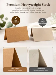 Comparison of premium thick kraft wedding place cards vs thin cardstock showing rigid quality