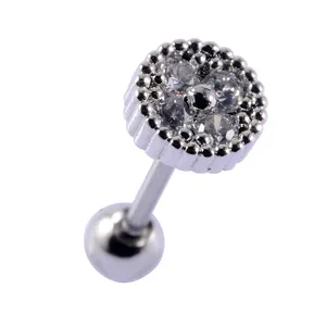 Elegant silver stainless steel ear bone stud with a clear cubic zirconia round head