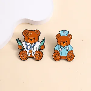 Cute cartoon doctor and nurse teddy bear enamel pins for clothes and backpack decoration
