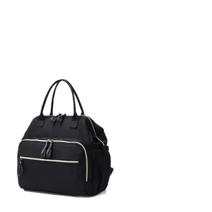 Large capacity waterproof black diaper bag for mothers with multi-pocket design
