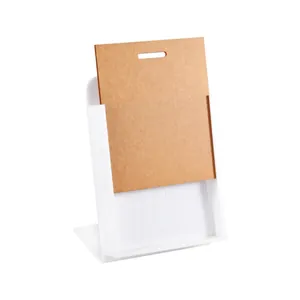 White acrylic display stand for body piercing jewelry with kraft paper card insert