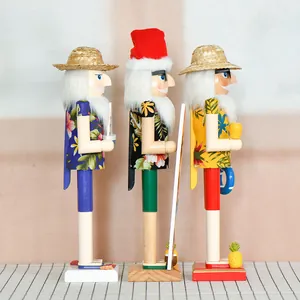 Set de tres cascanueces hawaianos de madera de 36 cm con tabla de surf y decoración de velero