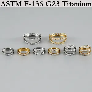 Premium G23 Titan Segmentring mit weißen Zirkonia für Septum und Conch Piercings