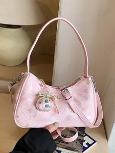 New Chinese Style Butterfly Jacquard Underarm Bag Women Fashion Crossbody Dumpling Bag With Fortune Charm PU Leather Commuter Purse