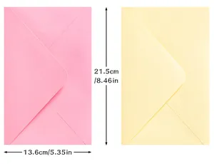 Detailed view of pink and yellow Mother's Day card envelopes with dimensions 21.5x13.6cm
