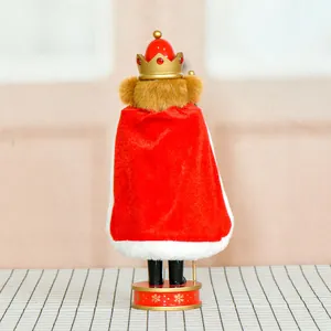 Back view of 30cm bear head nutcracker ornament in red velvet cloak for Christmas