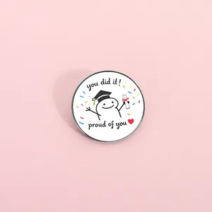 Zinc Alloy Cartoon Figure Graduation Brooch Minimalist Enamel Pin With Mortarboard For Hat Coat Apparel Student Gift Jewelry