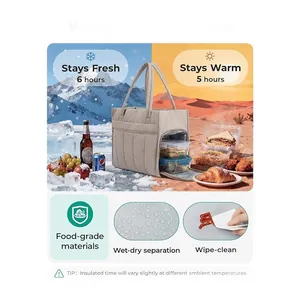 Large capacity insulated lunch tote bag with food-grade materials and waterproof interior.