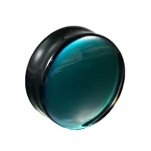 Polished black and teal AB glass ear plug expander piercing jewelry with flat drum design