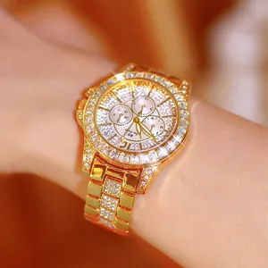 Luxurious gold-tone women's watch featuring a full rhinestone-encrusted dial and band