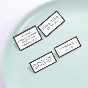 Set of rectangular enamel pins with humorous English slogans for emotional expression
