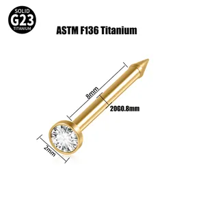 G23 Titan Nasenstecker 20G Gold Piercing mit 2mm klarem Edelstein Detail