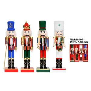 Set van 4 houten notenkrakers met circusstrepen, decoratieve beelden van 19 cm hoog