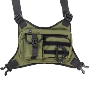 Professional olive green tactical chest bag for men with multiple pouches and Molle system