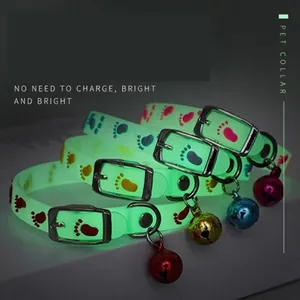 Glowing fluorescent silicone pet collar with colorful bells for cats and dogs night safety