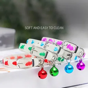 Fluorescent silicone pet collars with colorful bells and patterns for cats and dogs