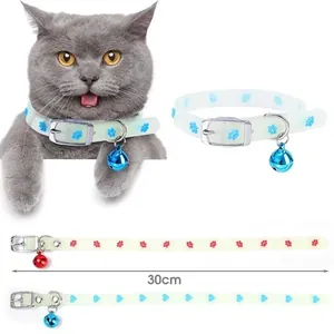 Adjustable fluorescent silicone pet collar with bell for cats and small dogs, 30cm length