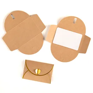 Retro kraft paper heart-shaped gold foil envelope set with blank white card for greeting cards