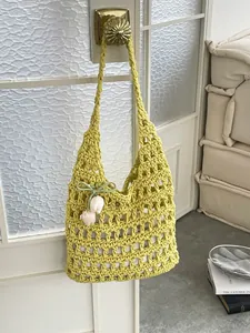 Bolso hobo de ganchillo verde lima con amuleto de tulipán para playa y vacaciones