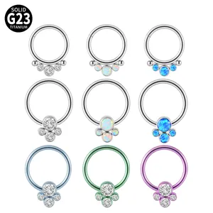 Solid G23 Titanium Nose Ring Opal Rhinestone BCR Hinged Segment Ring Body Piercing Jewelry For Women Men Helix Piercing