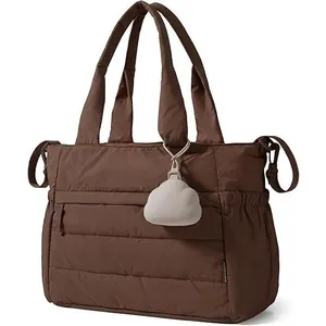 Μεγάλης Χωρητικότητας Καπιτονέ Τσάντα Tote για Γυναίκες Αδιάβροχη Νάιλον Ελαφριά Τσάντα Μαμάς Ταξιδιού με Μενταγιόν Σύννεφο Τσάντα Ώμου