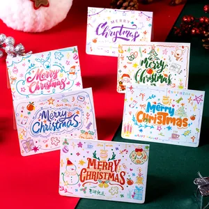 Creative Christmas Greeting Cards Hand-drawn Cartoon Folding Small Card For Merry Christmas Eve Holiday Blessing Party Gift Decoration
