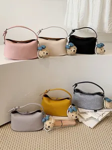 Elegant Korean style hobo handbags in multiple colors with cute teddy bear charms