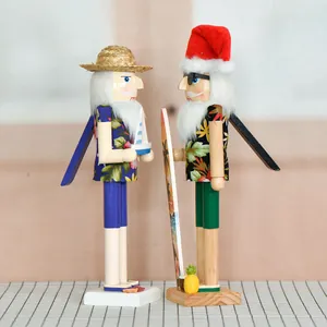 Dos cascanueces de madera de 36 cm estilo hawaiano con tabla de surf y decoración