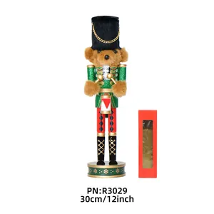 Cascanueces de oso de madera de 30 cm con uniforme de purpurina verde para Navidad