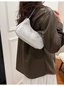Elegant New Chinese style underarm bag with white butterfly jacquard pattern for women