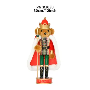 Traditional 30cm wooden bear nutcracker with royal cloak and scepter Christmas decor