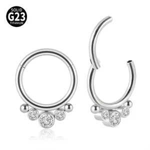 G23 titanium hinged segment ring with sparkling crystals for nose and ear piercings.
