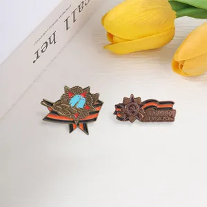Vintage metal star badges with George ribbon and Soviet style commemorative pins