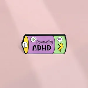 Cartoon Battery Enamel Pin Powered By ADHD Zinc Alloy Brooch For Backpack Clothes Decoration Personalized Jewelry Accessory Gift