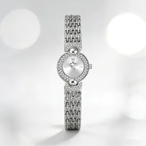 Elegant BS Bee Sister silver watch for women with crystal bezel and vintage link strap.