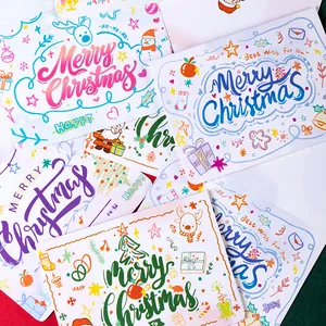 Assorted festive hand-drawn Christmas greeting cards with colorful illustrations
