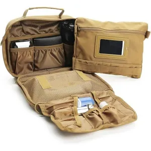Detailed view of tactical hanging toiletry bag with multiple storage compartments