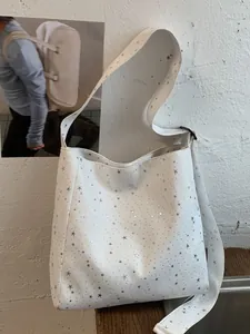 Women Large Capacity Canvas Tote Bag Shiny Sequin Star Pattern Korean Lazy Style Shoulder Crossbody Bag Casual Versatile Daily Bag